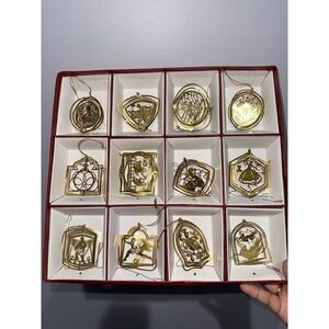 International Silver Company 12 Twelve Days of Christmas Ornaments Solid Brass C